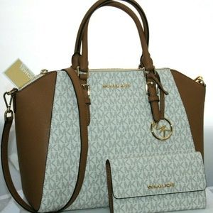2Pc Michael Kors Ciara LG MK Logo Satchel + Wallet